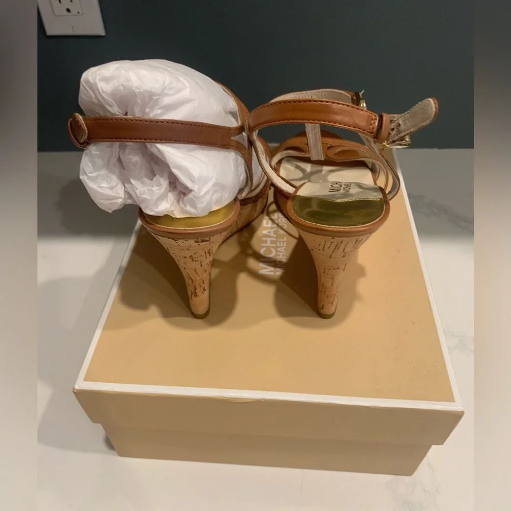 Michael Kors Tan Strappy Sandals cicely wedge NIB